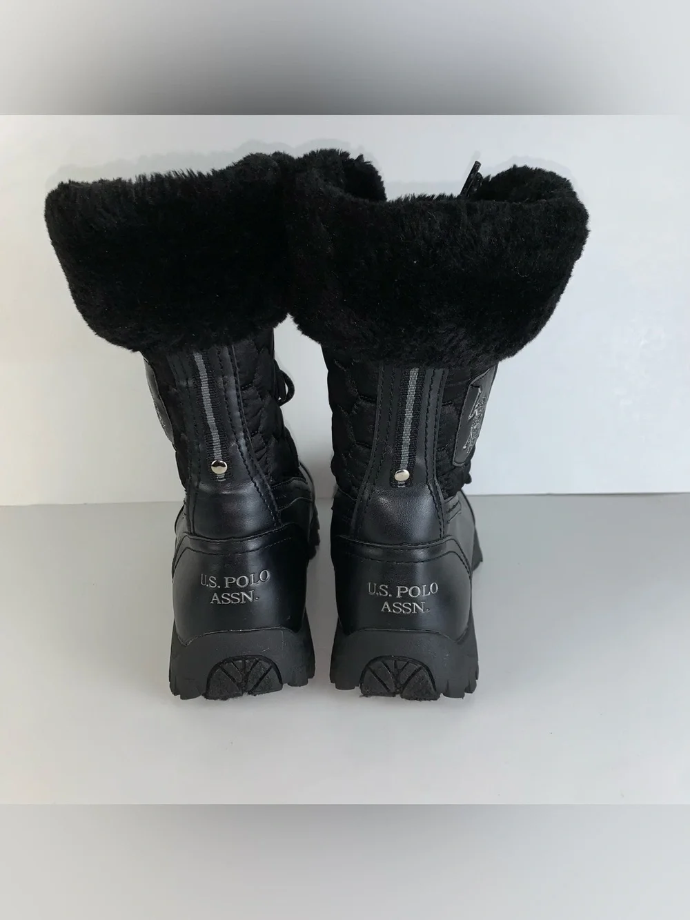 Women's U.S. Polo Assn. Lace Up Boots with Faux Fur Trim - Size 7.5M black